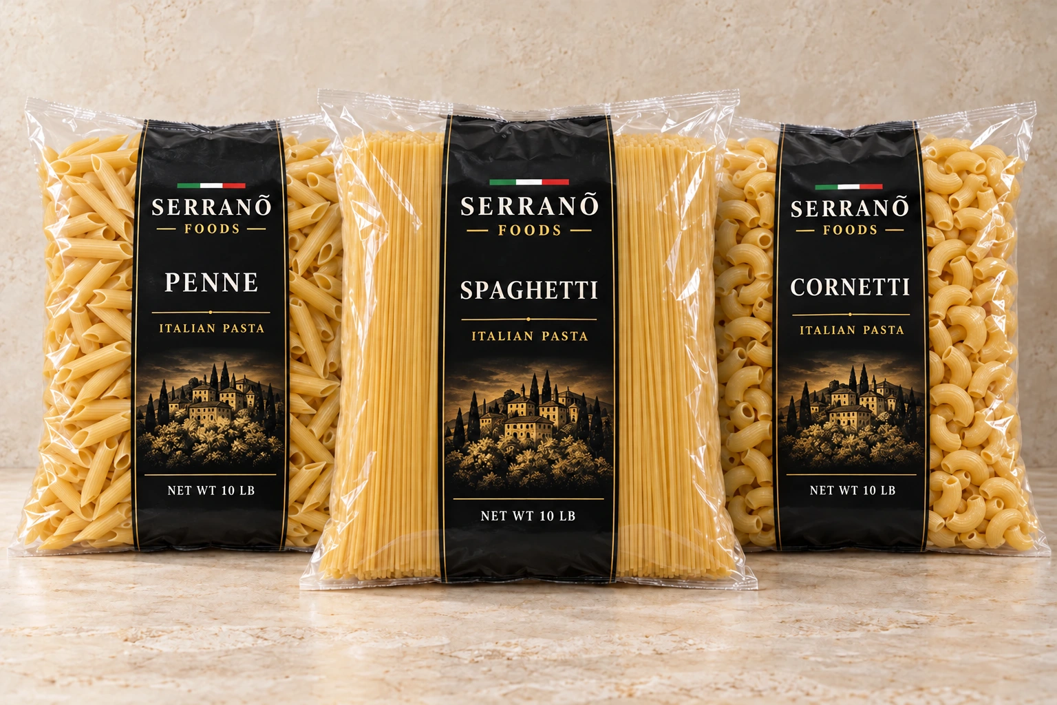 Serranõ Foods 10 lb wholesale pasta bags